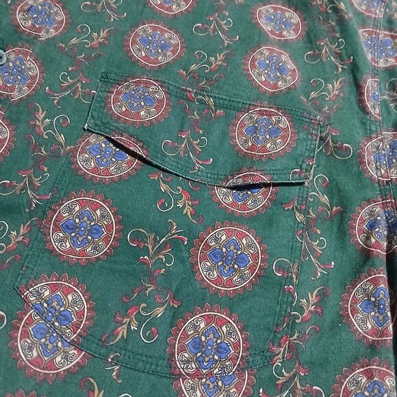 VTG NWT INTROSPECT Men's Large Long-Sleeved Bold Pattern Button-Up Green Shirt - Picture 6 of 13